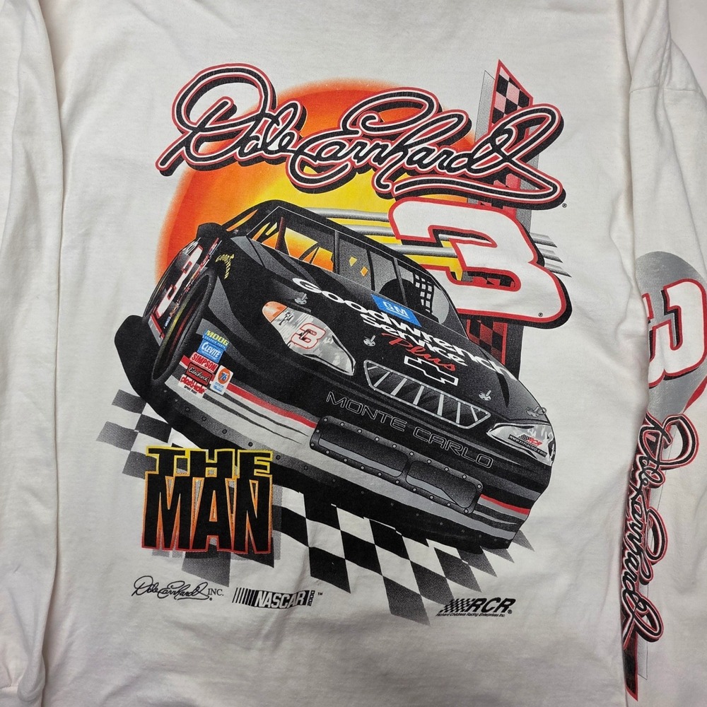 Vintage Dale Earnhardt NASCAR The Man #3 Long Sleeve Graphic Tee White Mens L - Picture 2 of 11